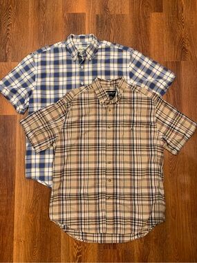 EDDIE BAUER Plaid Button Down Shirts Mens M Short Sleeves Casual Set of 2 Cotton